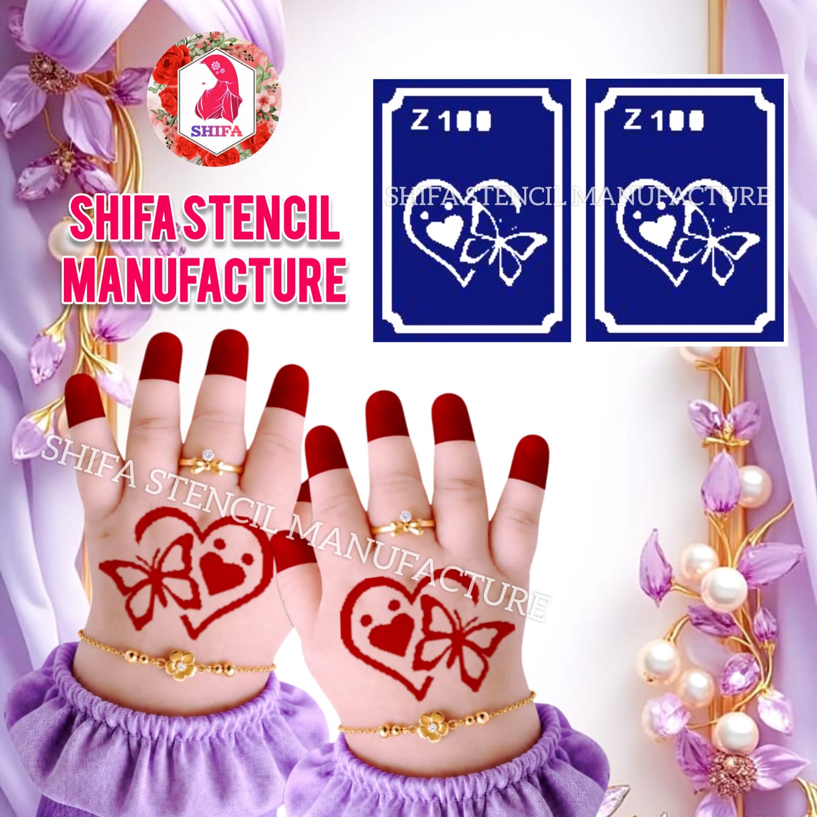 Z 100 Butterfly Kiss Sticker overview Henna Stencil - Shifa Stencil